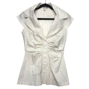Searle White Ruched Cap Sleeve Collared Blouse Women’s Size 6 Made in USA